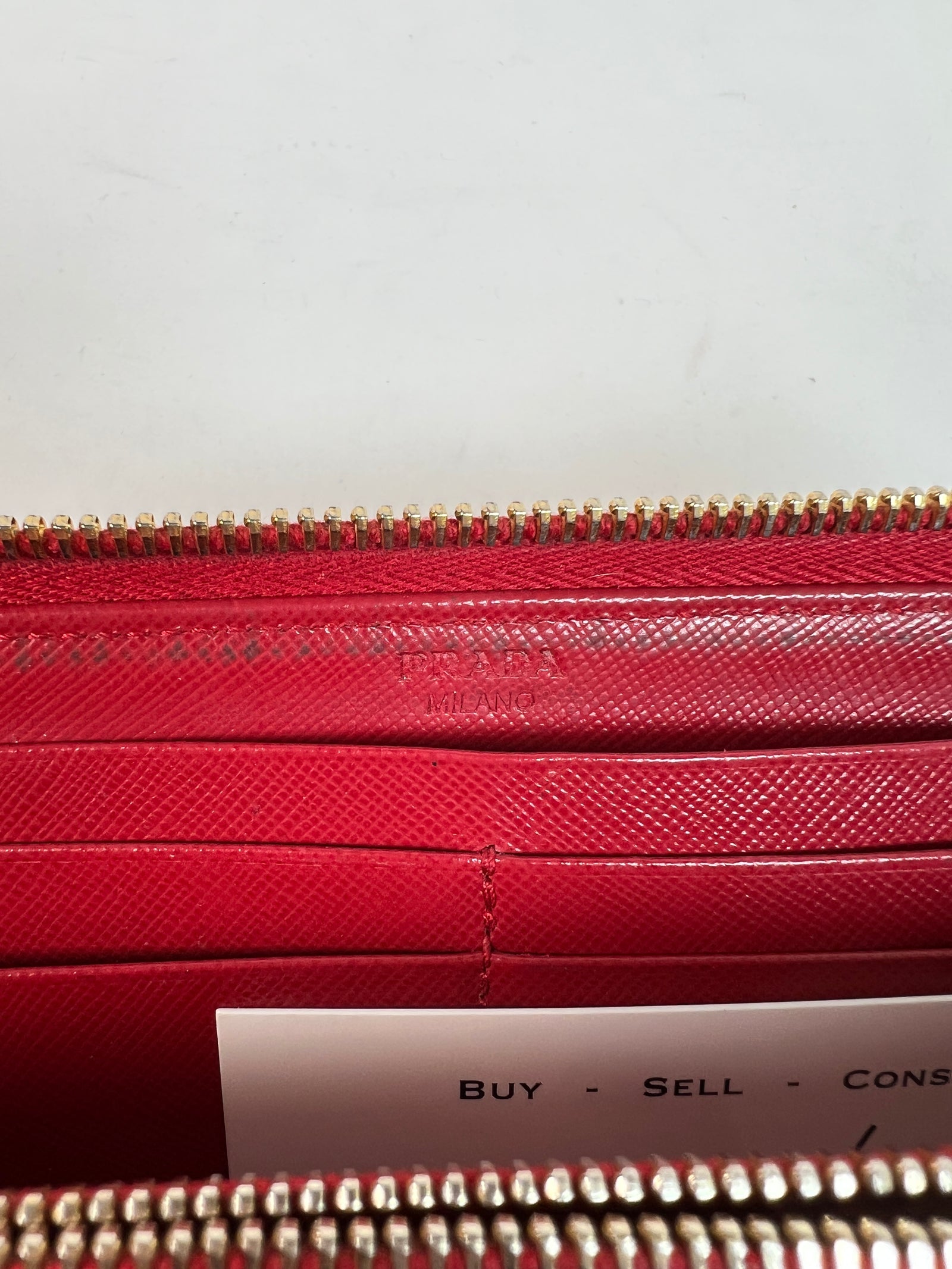 Prada Red Leather Saffiano Zip Around Wallet