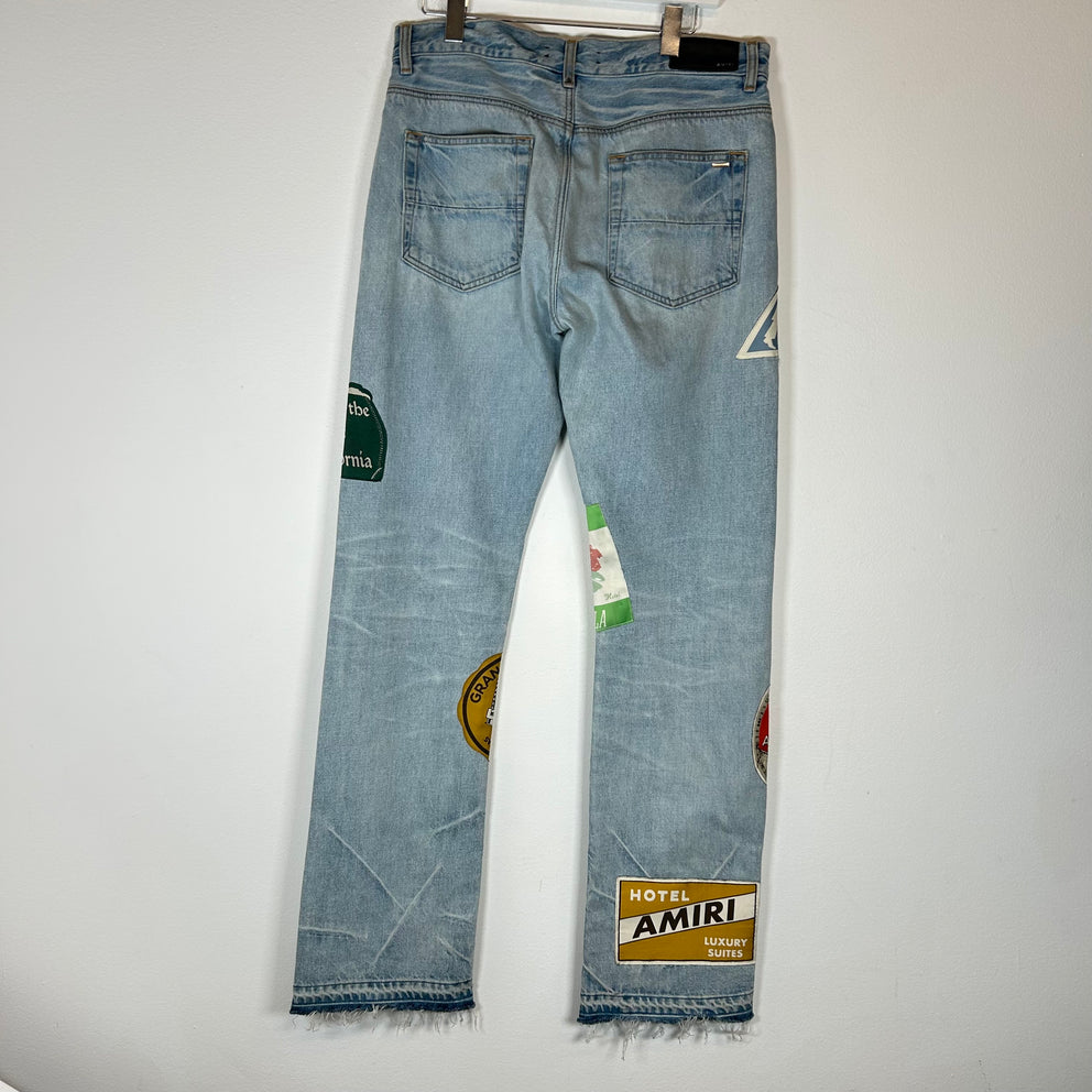 Amiri Lightwash Travel Patch Jeans Size 30