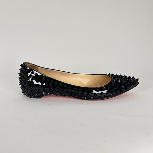 Christian Louboutin Black Patent Studded Flats Size 38