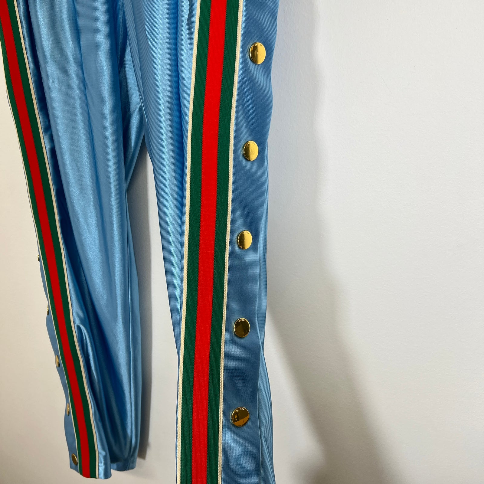 Gucci Shiny Jersey Web Blue Track Pants Size S