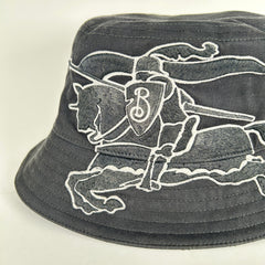 Burberry Grey Equestrian Embroidered Logo Bucket Hat Size L