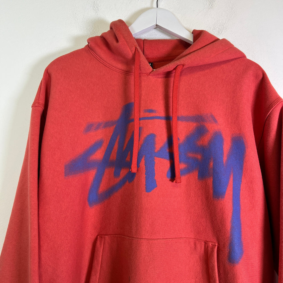 Stussy Orange Dizzy Stock Logo Hoodie Size M