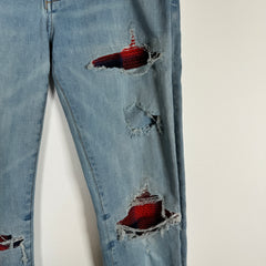 Amiri Mx1 Red Plaid Lightwash Jeans Size 33