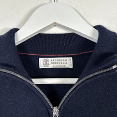 Brunello Cucinelli Navy Cashmere 1/4 Zip Size XL