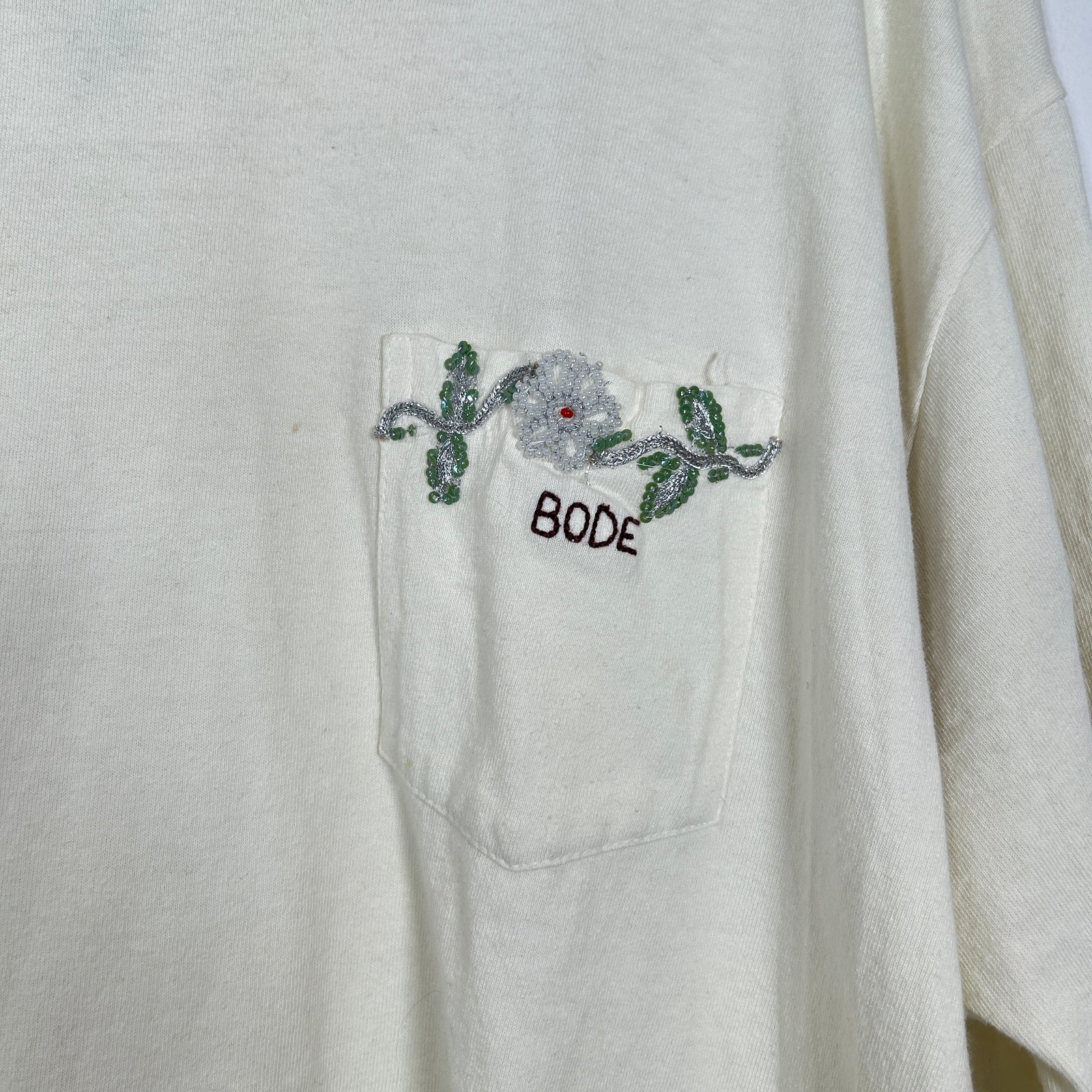 Bode Sequin Applique White T-Shirt Size XL