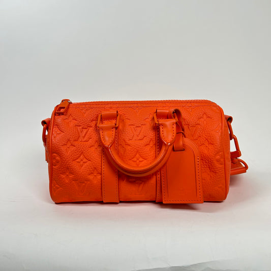 Louis Vuitton Orange Monogram Taurillon Keepall Bandouliere 25 Bag