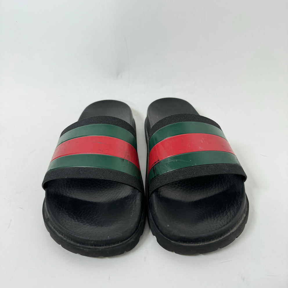 Gucci Black Signature Stripe Slides Size 9