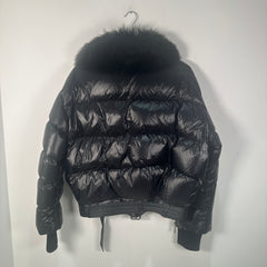 Moncler Foulque Sherling Trimmed Quilted Patent Shell Down Jacket Size 3