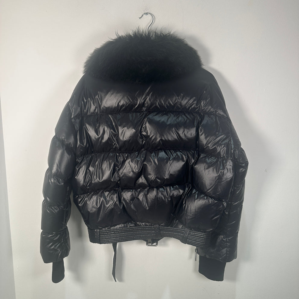 Moncler Foulque Sherling Trimmed Quilted Patent Shell Down Jacket Size 3