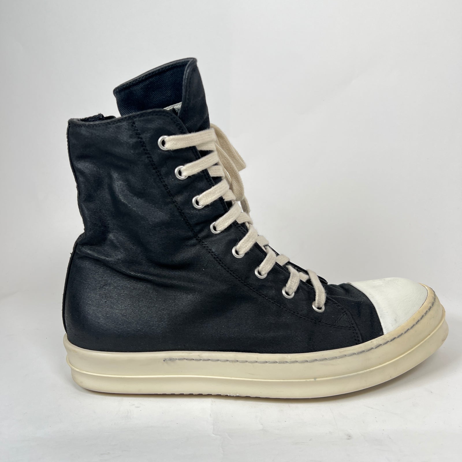 Rick Owens Drkshdw Black Waxed High-Top Ramones Size 42