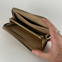Prada Beige Saffiano Quilted Zip Around Wallet