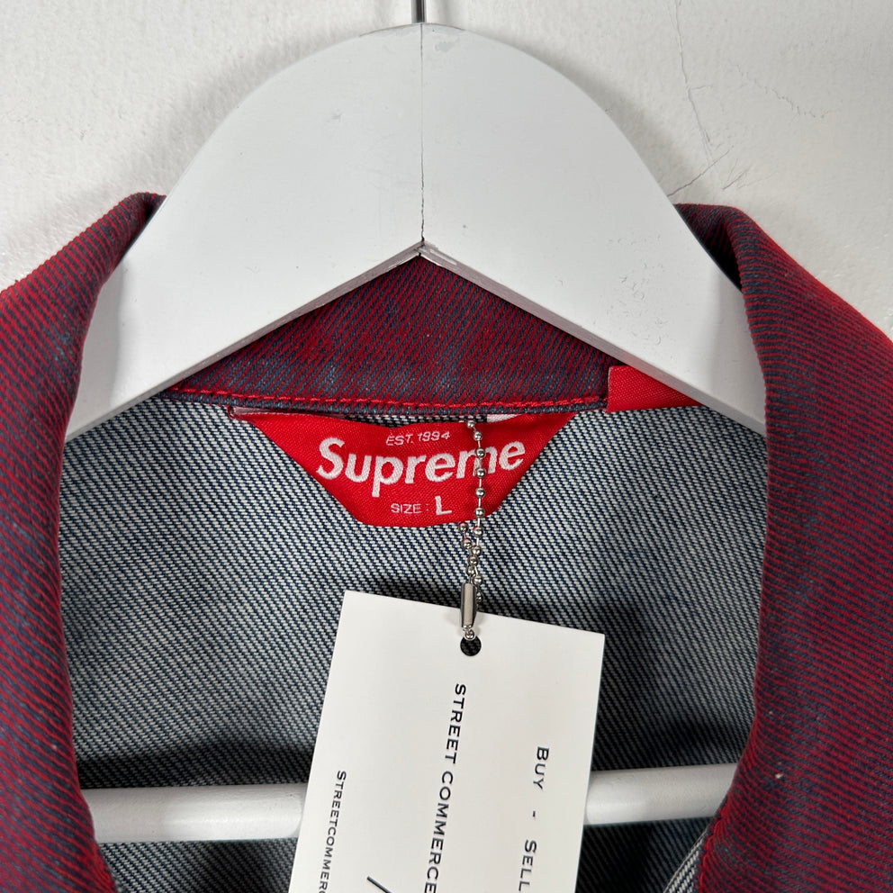 Supreme Flocked Denim Trucker Jacket Red Size L