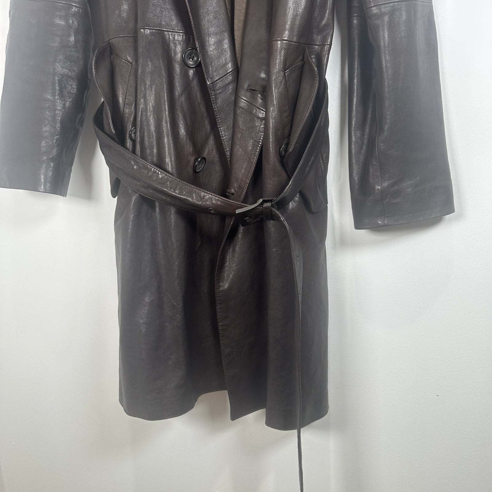 Giorgi Armani Brown Leather Trench Coat Size L