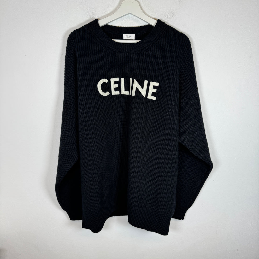 Celine Black Oversized Wool Knit Sweater Size L