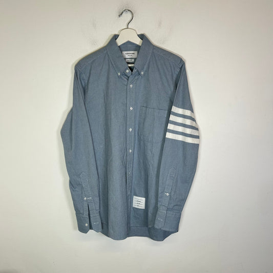 Thom Browne Blue 4 Bar Button-Up Flannel Shirt Size 2