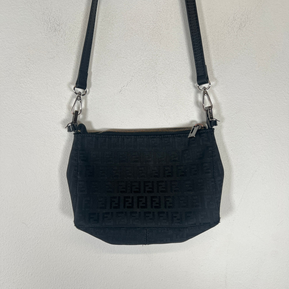 Vintage Fendi Black Canvas Zucchino Pochette