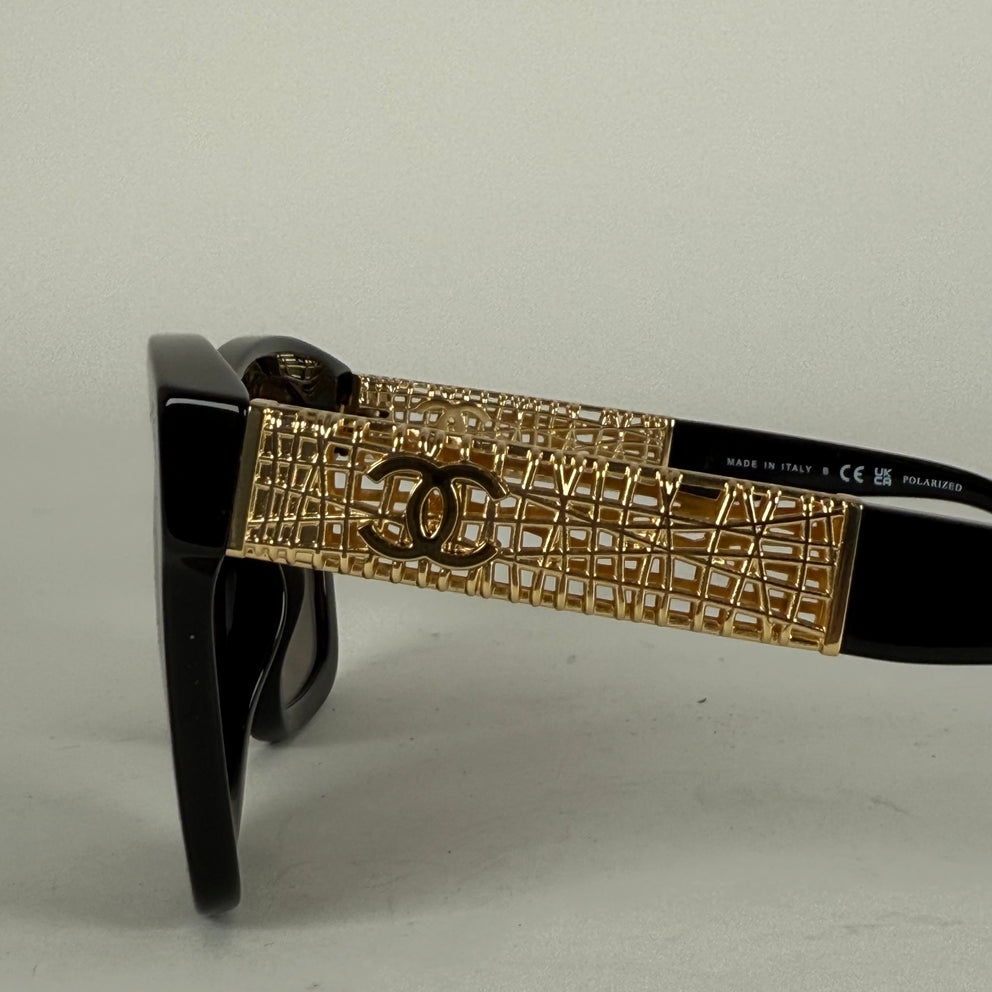 Chanel Black/Gold Tweed Polarized Sunglasses