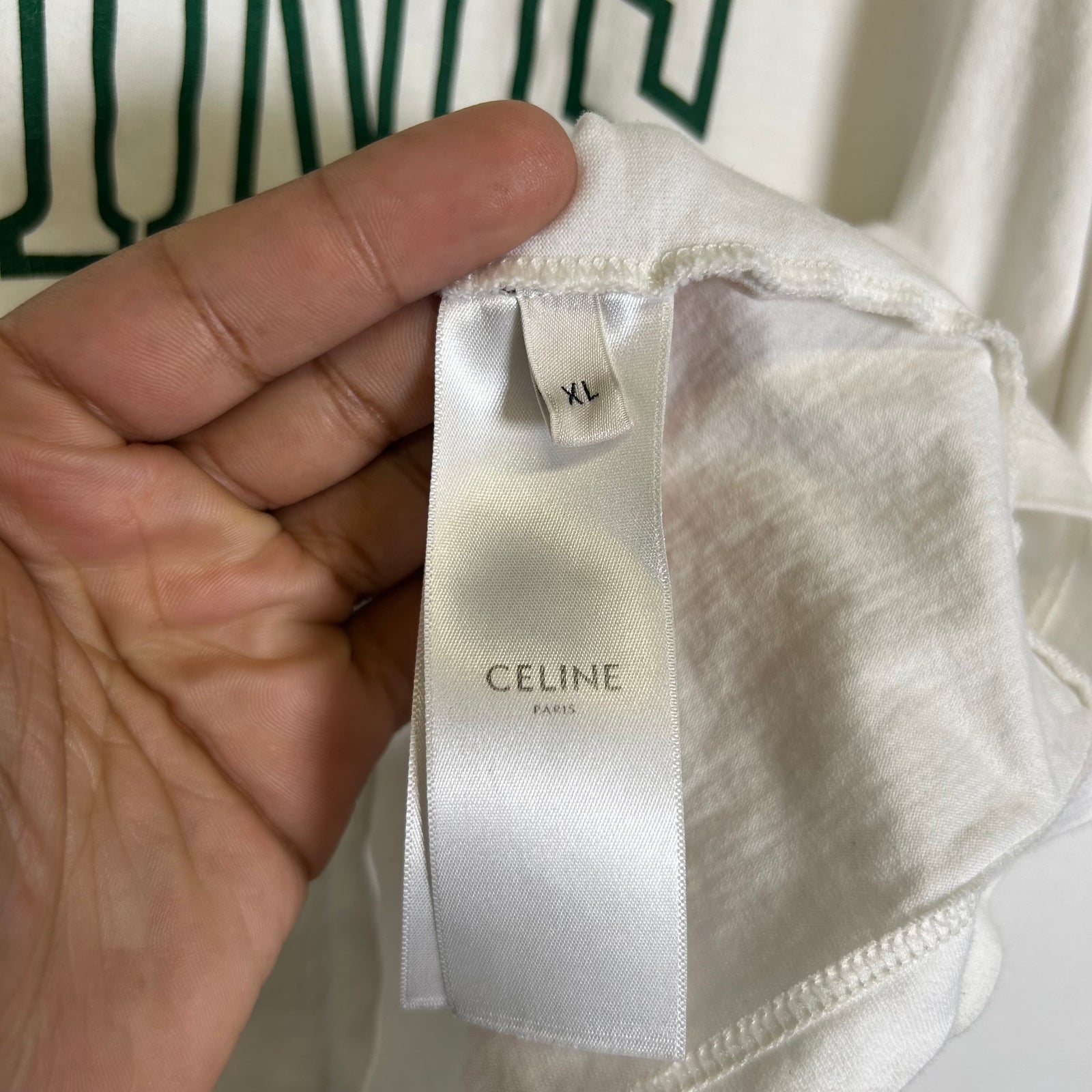 Celine White/Green College Logo T-Shirt Size L