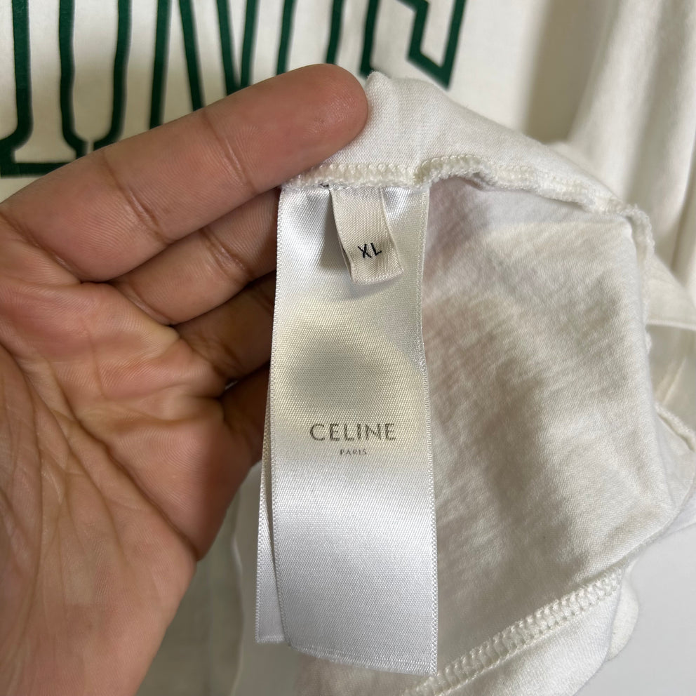 Celine White/Green College Logo T-Shirt Size L
