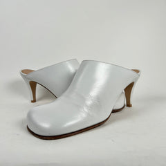 Bottega Veneta White Leather Square Toe Mules Size 40