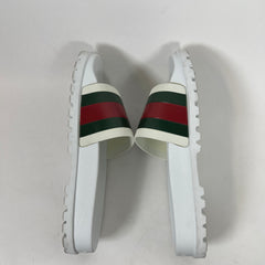 Gucci White Web Slide Sandals Size GG 10
