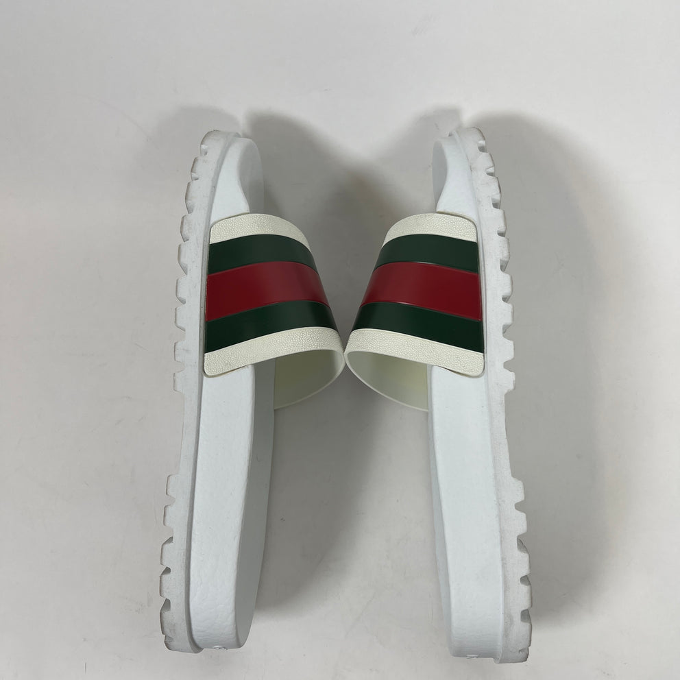 Gucci White Web Slide Sandals Size GG 10