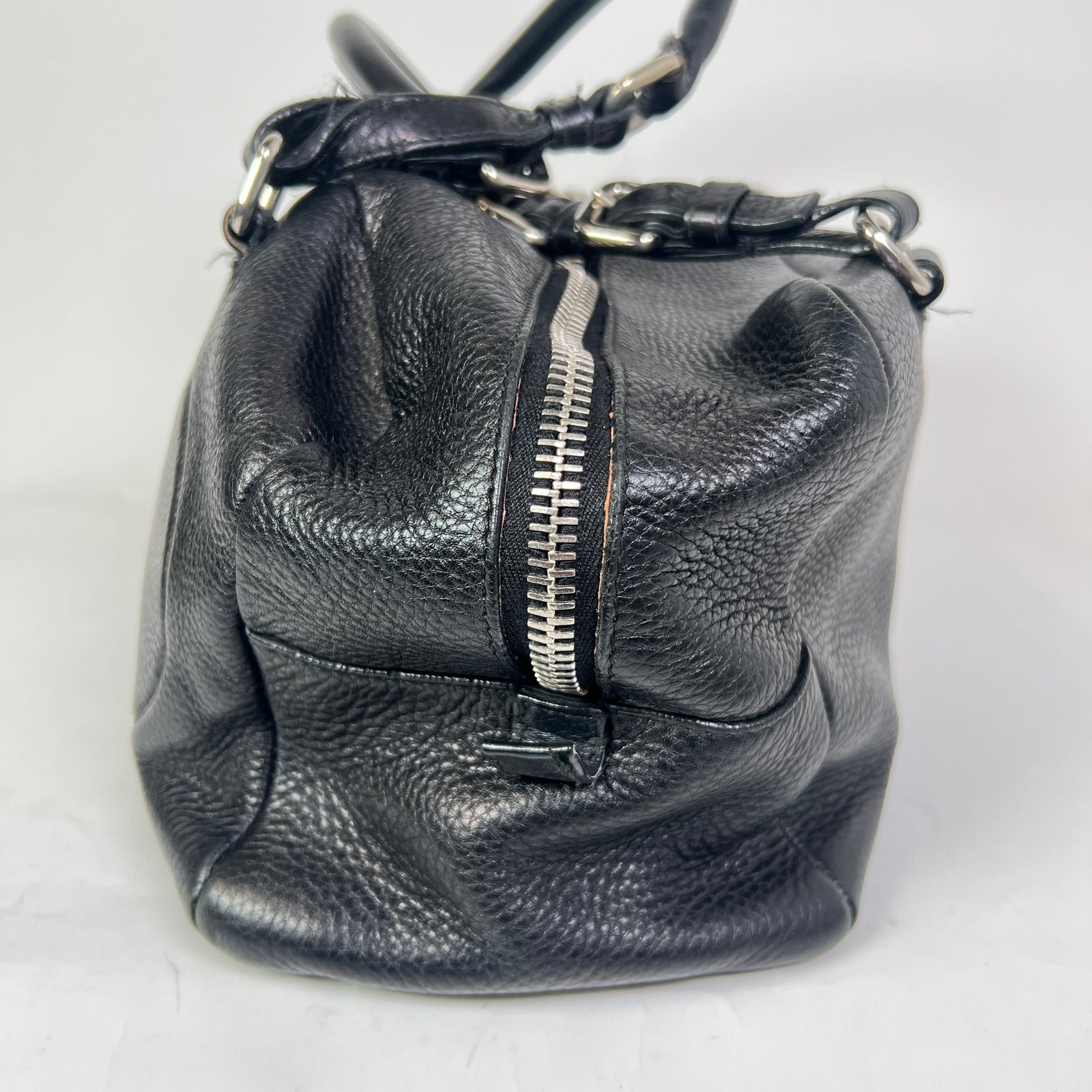 Prada Vintage Pebbled Leather Embossed Bauletto Bag