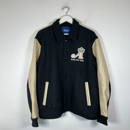 Awake NY Black Crown Paneled Varsity Jacket Size L