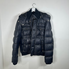 Gucci Vintage Navy Leather Puffer Jacket Size L
