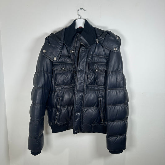 Gucci Vintage Navy Leather Puffer Jacket Size L