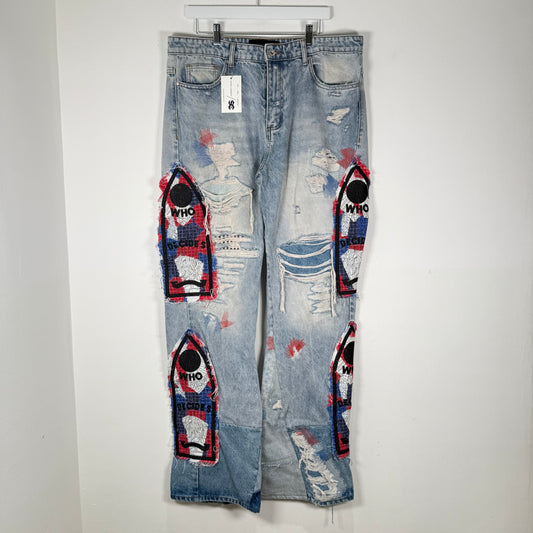 Who Decides War Red/Blue Mural Denim Jeans Size 36
