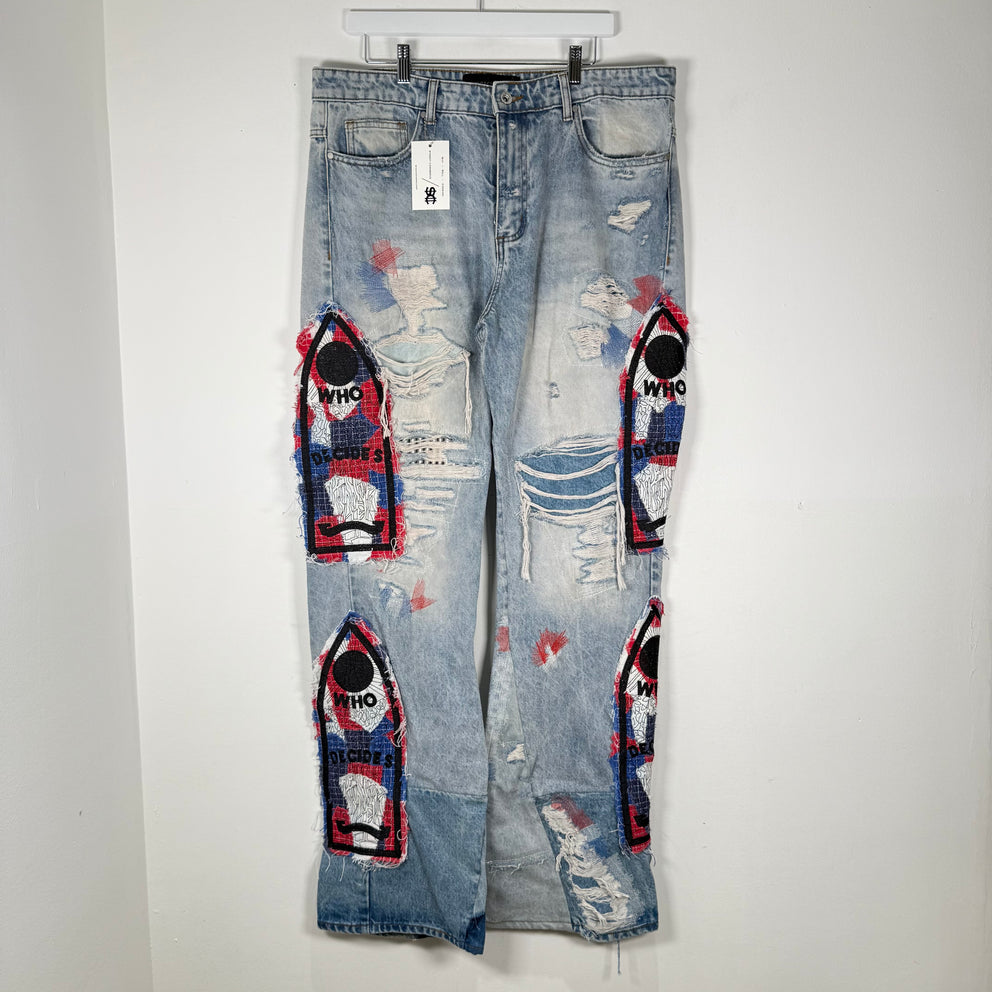 Who Decides War Red/Blue Mural Denim Jeans Size 36