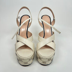 Gucci White Leather GG Studded Platform Sandals Size 38