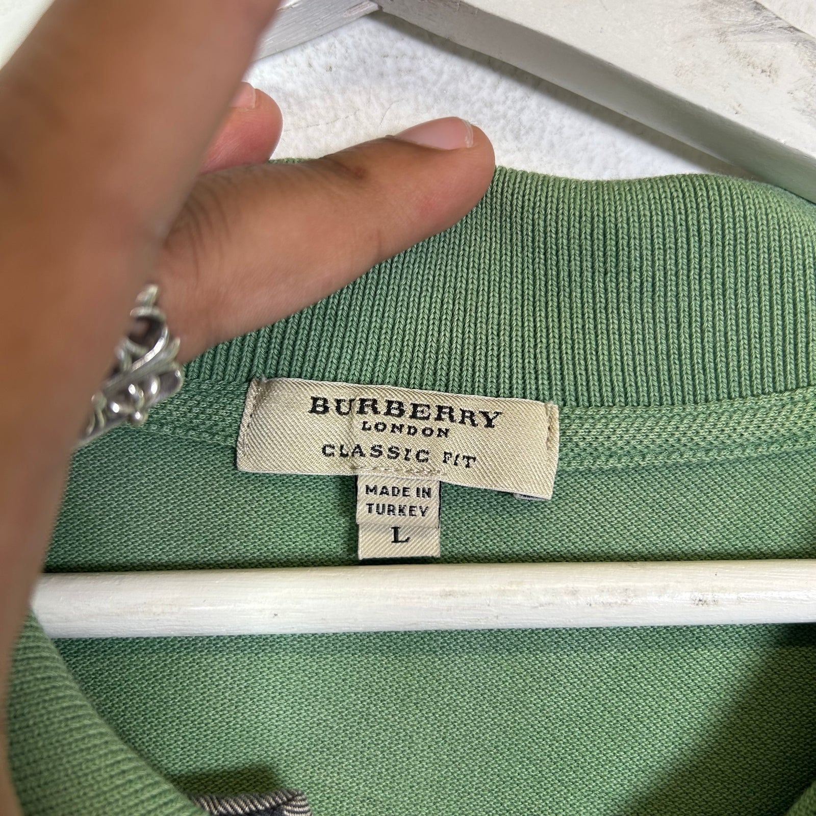 Burberry Green Logo Polo Size L