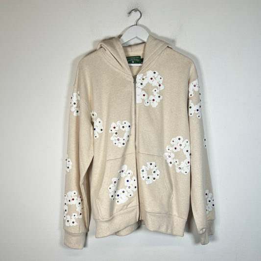 Denim Tears Oatmeal Rhinestone Wreath Zip-Up Hoodie Size L