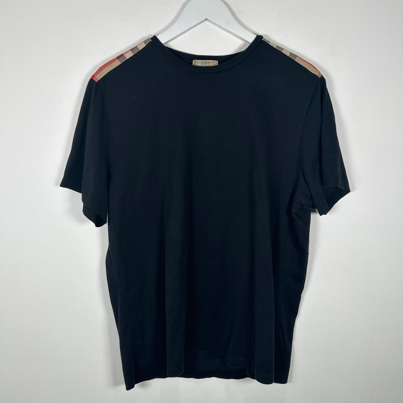 Burberry Black Plaid Shoulder T-Shirt Size XL