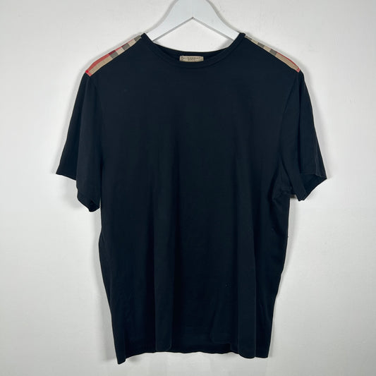 Burberry Black Plaid Shoulder T-Shirt Size XL