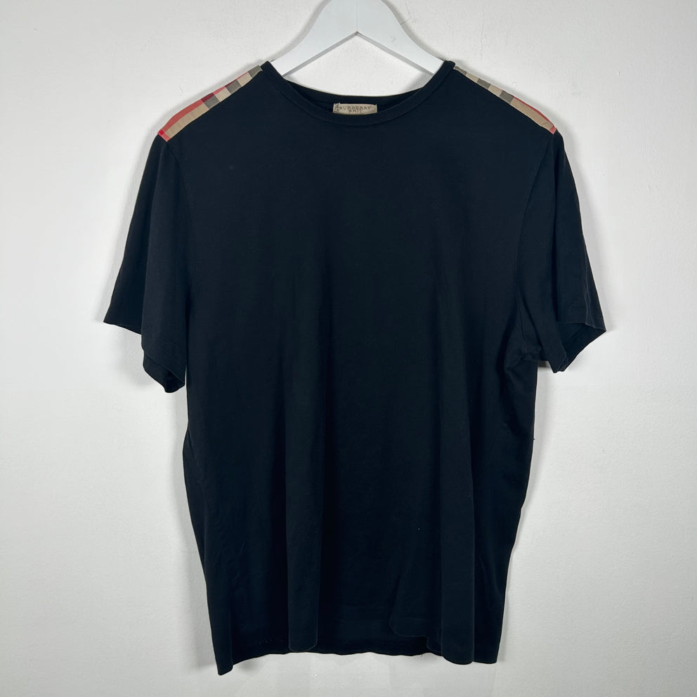 Burberry Black Plaid Shoulder T-Shirt Size XL