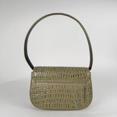 Diesel 1DR Sage Beige Crocodile Embossed Shoulder Bag