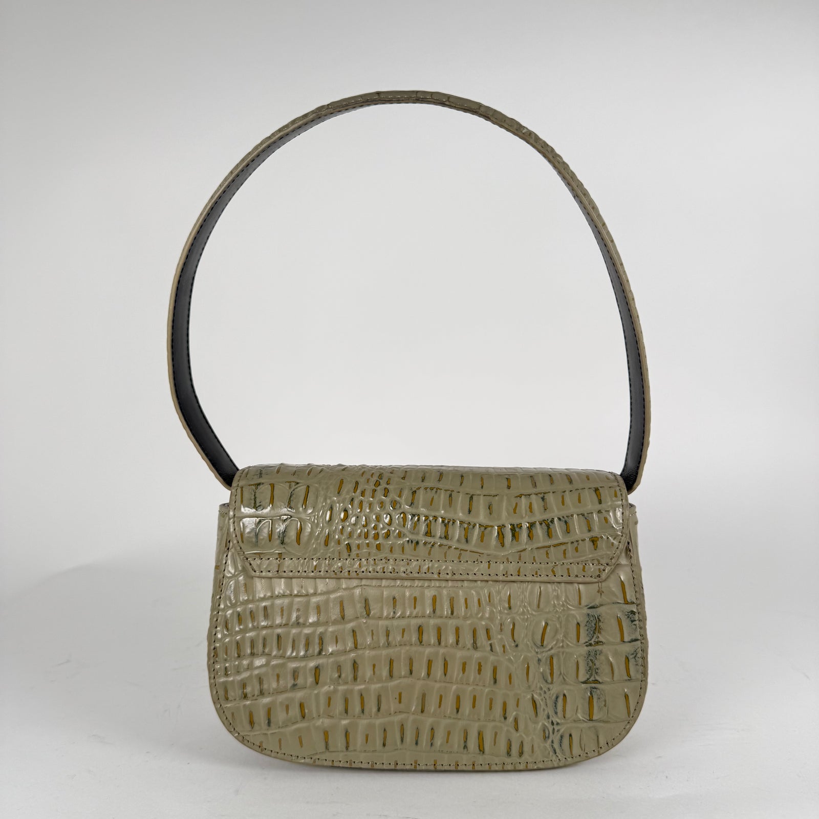 Diesel 1DR Sage Beige Crocodile Embossed Shoulder Bag