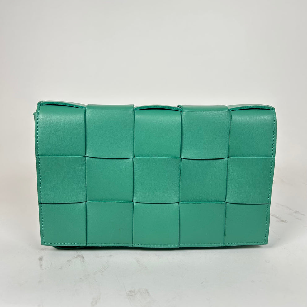 Bottega Veneta Green Intrecciato Lambskin Cassette Crossbody Bag