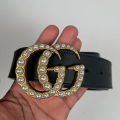 Gucci Double G Pearl Buckle Leather Belt Size 105