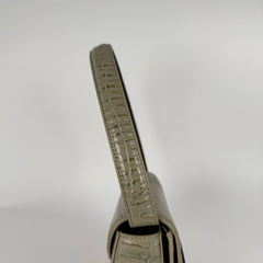 Diesel 1DR Sage Beige Crocodile Embossed Shoulder Bag