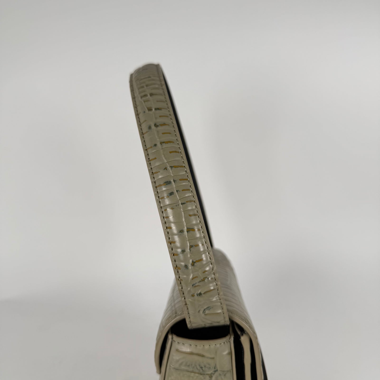Diesel 1DR Sage Beige Crocodile Embossed Shoulder Bag