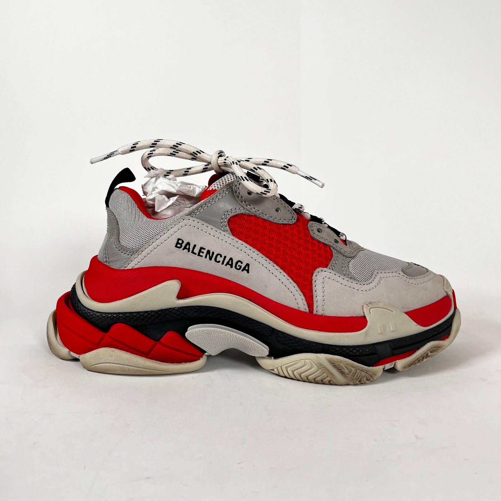 Balenciaga Grey/Red Triple S Sneakers Size 38
