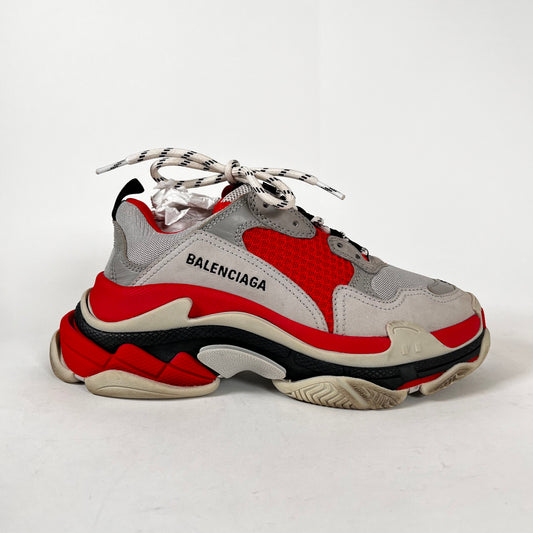 Balenciaga Grey/Red Triple S Sneakers Size 38