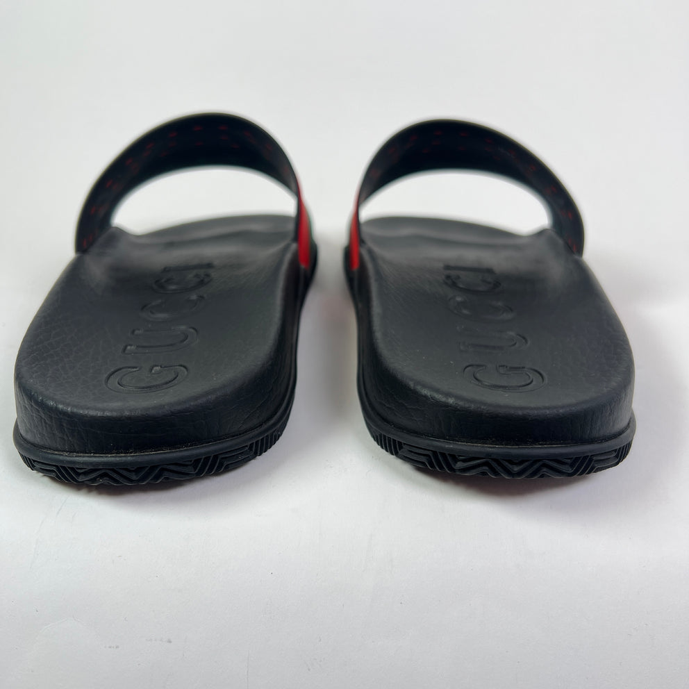 Gucci Tricolor Web Interlocking G Pool Slides