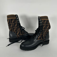 Fendi Rockoko Knit FF Combat Boots Size 39.5