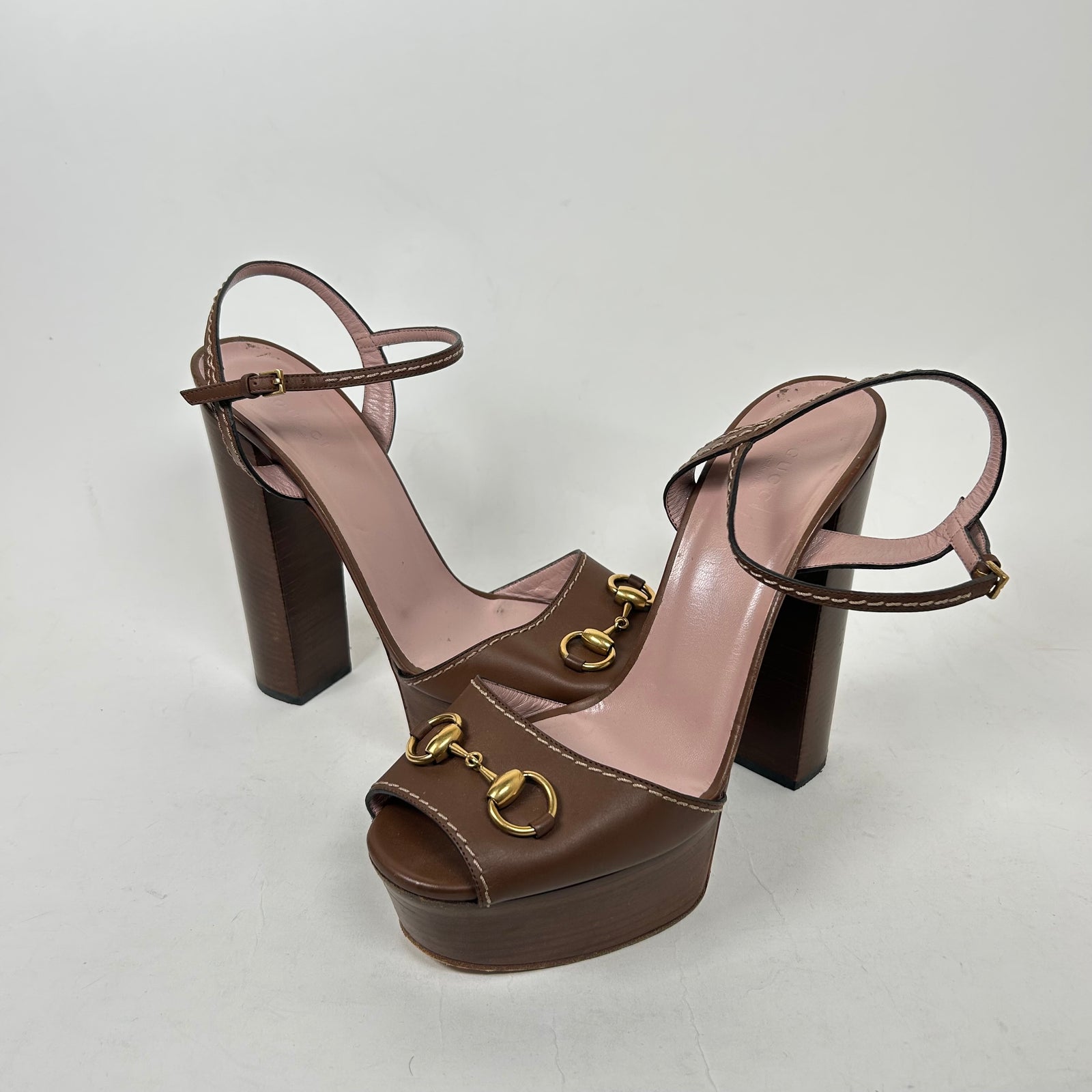 Gucci Brown Horsebit Platform Sandals Size 41.5
