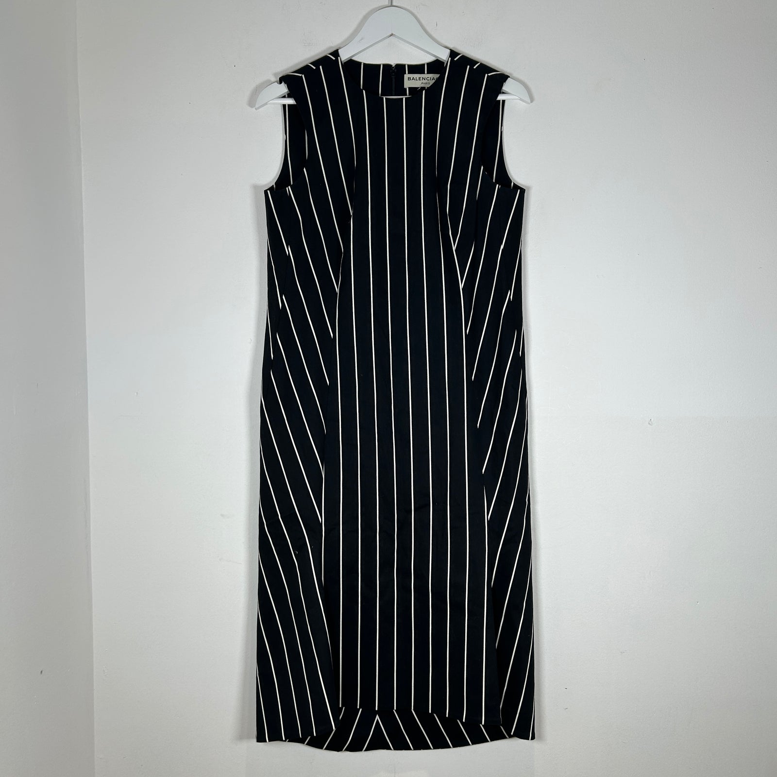 Balenciaga Paris Black Stripe Sleeveless Dress Size 38